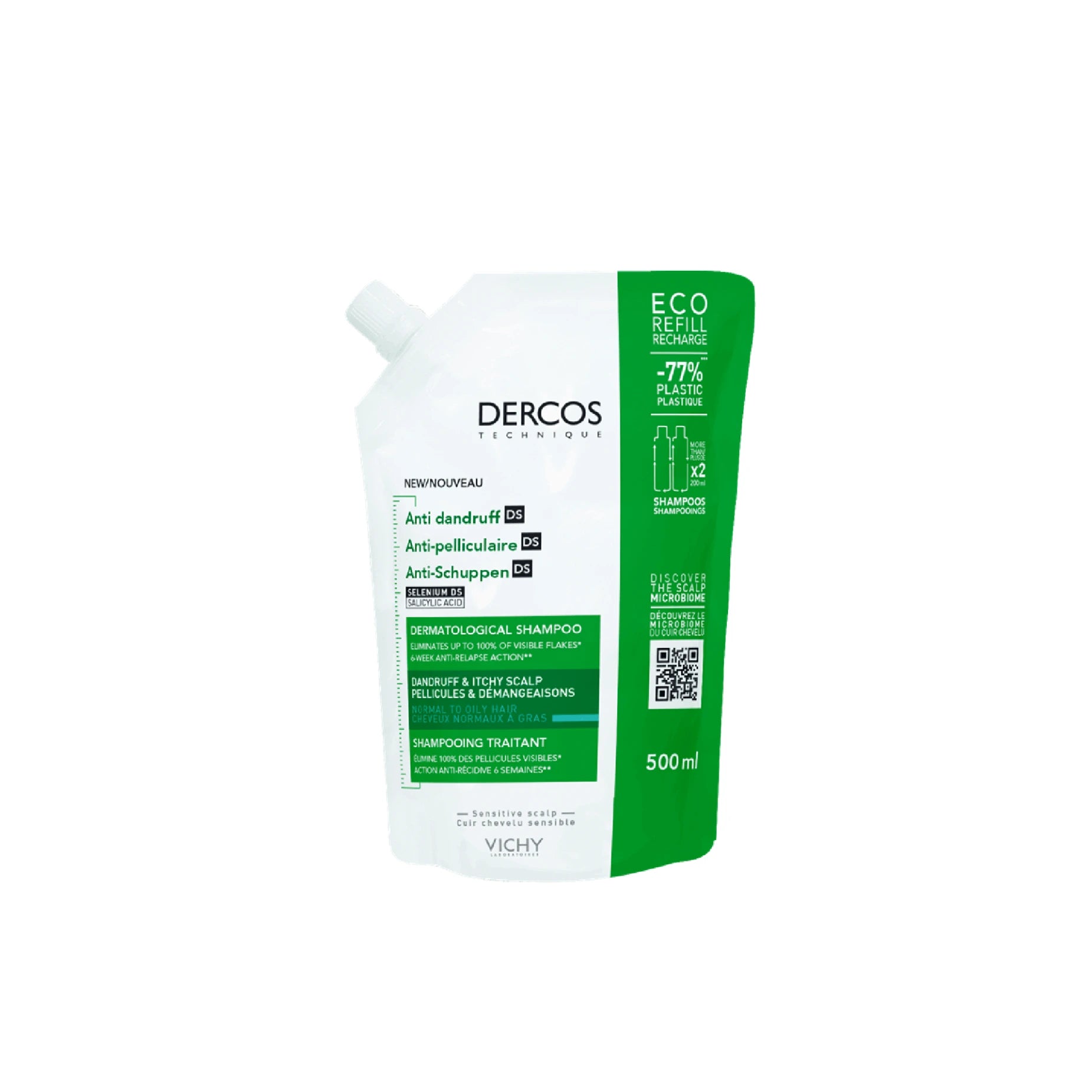 Vichy Dercos Anti-Dandruff Shampoo Refill For Normal to Oily Hair - 500ml